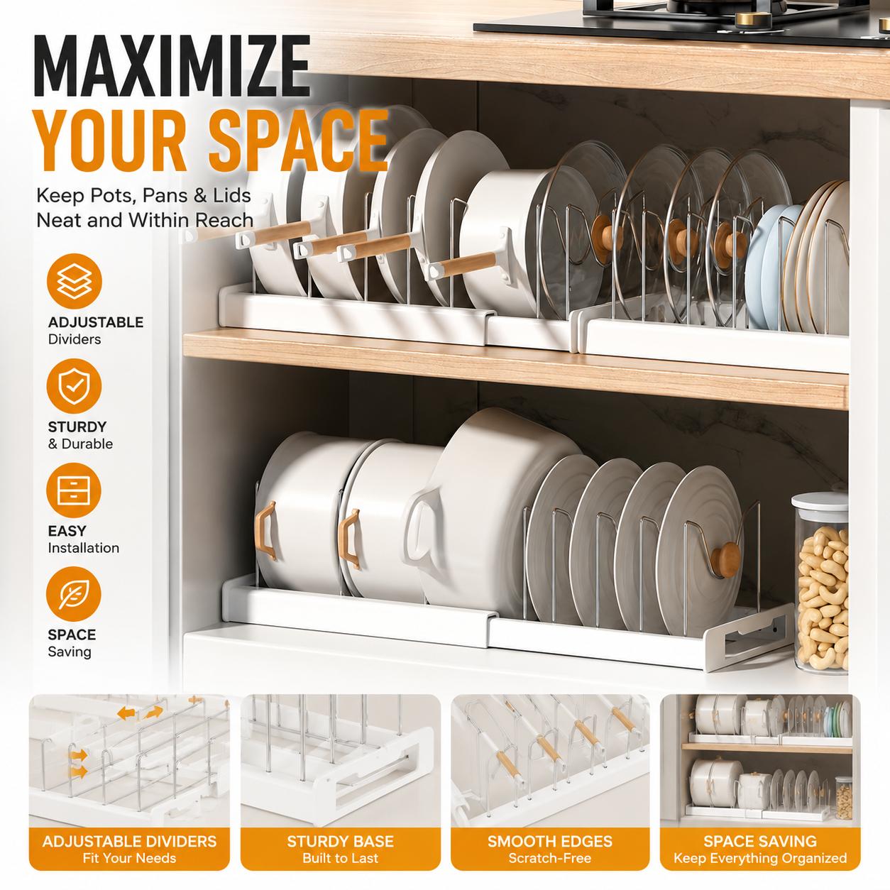 منظم أواني ومقالي قابل للتمدد  - مراجعة Kitchen Cabinet Baking Organizer وسعره