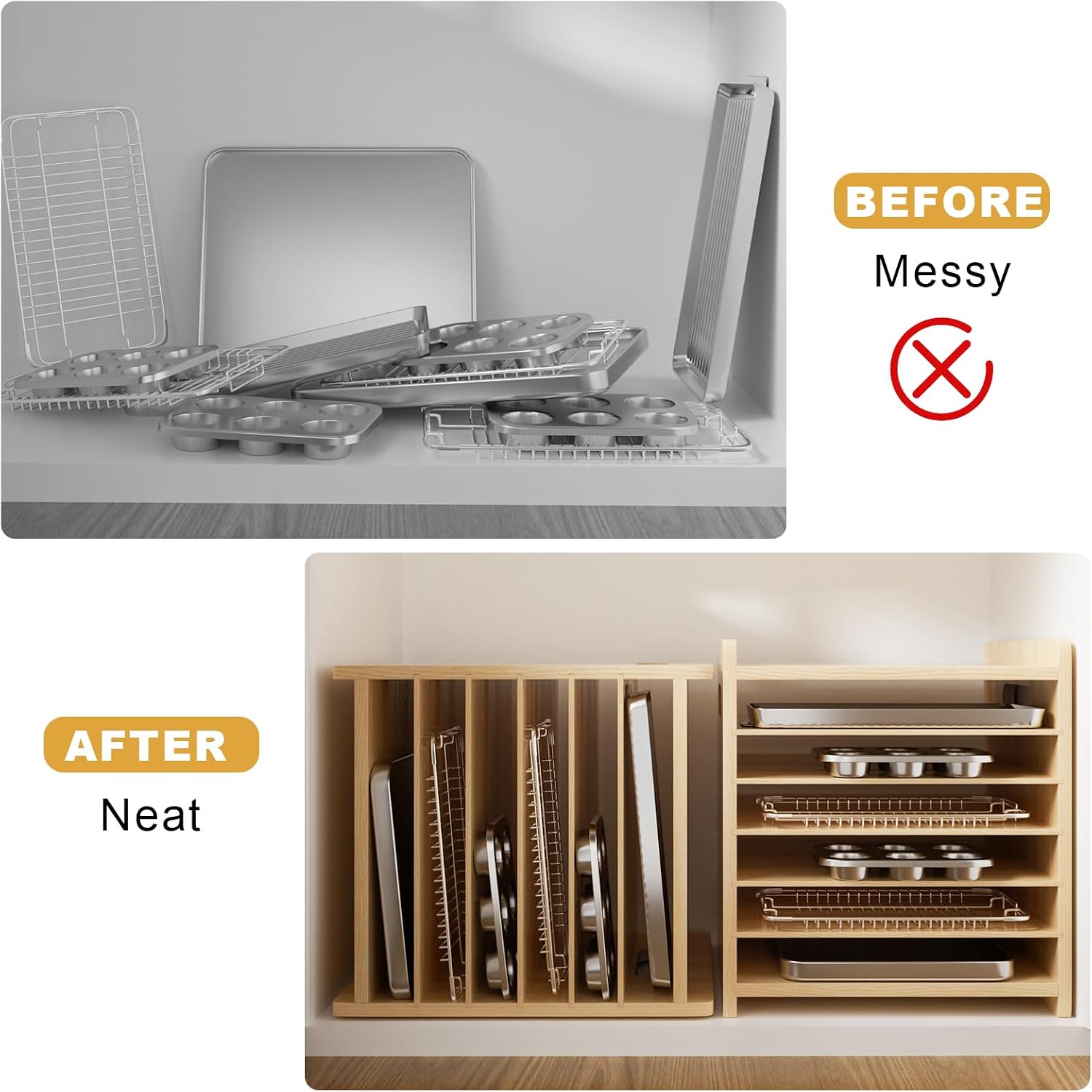 منظم خشبي لصواني الخبز، حامل ع - مراجعة Kitchen Cabinet Baking Organizer وسعره
